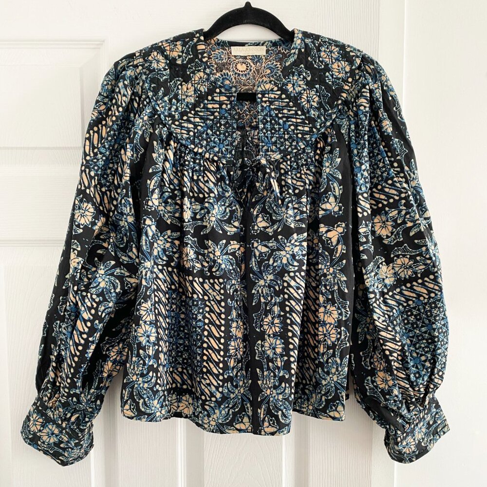Ulla Johnson "Satima" Printed Cotton Blouse in Azure, size 2 - Picture 5 of 13